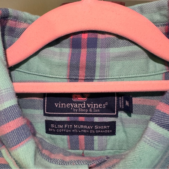 Vineyard Vines Slim Fit Murray Shirt Plaid Cotton Linen Blend Teal/Multi Size M - Picture 6 of 6
